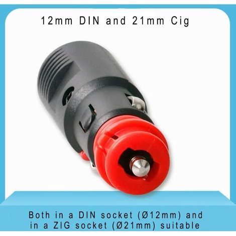 Allume-Cigares Fiche, 12mm Hella (DIN) et 21mm US Prises, Normes DIN ISO 4165 standards, avec 10A 16A Fusible 12V/24V Adaptateur Câble d'extension pour Camping Car Bateau Moto (2x PCS) (1/3)
