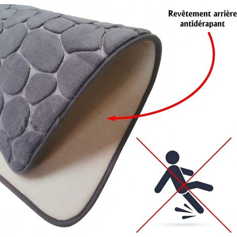 Tapis Microfibre Salle de Bain Antidérapant à Mémoire de Forme, Dessin Galet 50x80 cm Coloris Noir, Gris, Taupe, Bleu, Fuchsia - Gris foncé. (1/5)