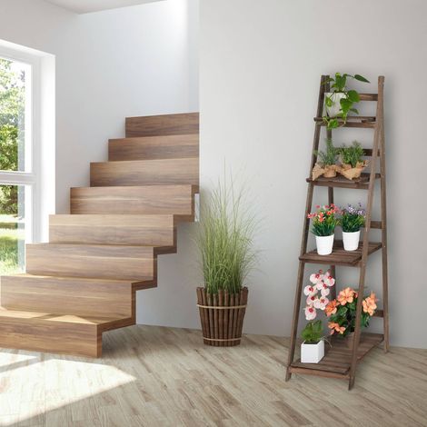 Escaleras de flores de madera marron oscuro
