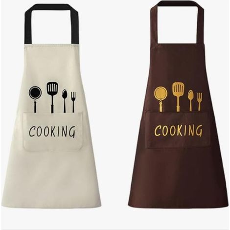 2 Pièces Tablier De Cuisine Tablier De Cuisine Pour Femme Homme Adulte Imperméable à l'Huile Noir Avec Poches Pour La Maison,Le Jardinage,La Restauration,Le Barbecue,Le Restaurant (1/5)
