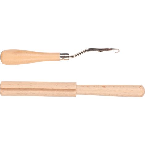 Crochet coudé en bois avec manche lisse, bois robuste, crochet coudé multifonctionnel avec coupe-fil, adapté aux travaux manuels. (1/5)