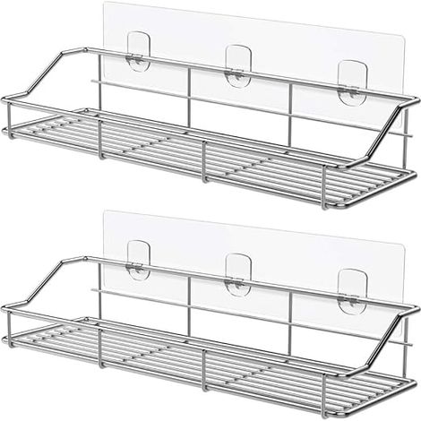 Set composto da due pezzi: mensola per il bagno/cestino portaoggetti per il WC/portaspezie per la cucina, realizzato in acciaio inox SUS304, non richiede foratura. (1/5)