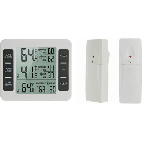 RHG Thermomètre intérieur extérieur avec capteur sans fil Moniteur de température numérique Compteur Max & Min Record Grand écran LCD pour la maison, la chambre à coucher, le bureau (2 capteurs) (Blan (1/5)