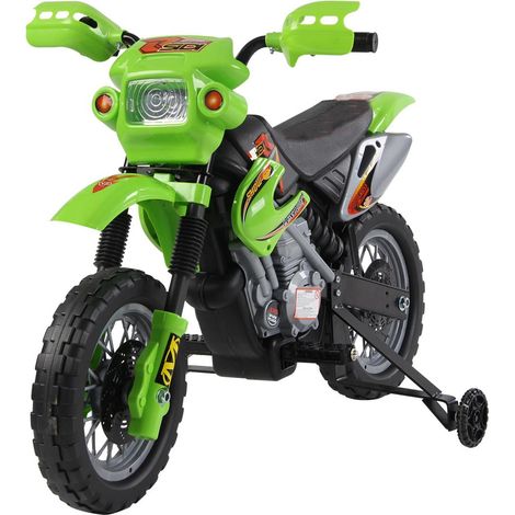 Moto Cross Elettrica per Bambini 6V con Rotelle Verde (1/5)