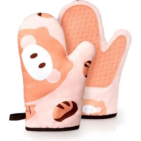 Gants de Four,Paire de gants de cuisine résistants à la chaleur avec double épaisseur de coton et silicone antidérapant,Rose (1/4)