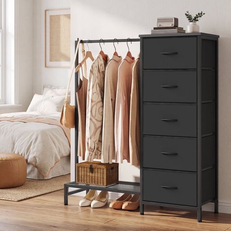 Portant à Vêtements 3 en 1 avec 5 Tiroirs et Étagère, 96,2 x 30 x 117,7 cm, Noir (1/5)