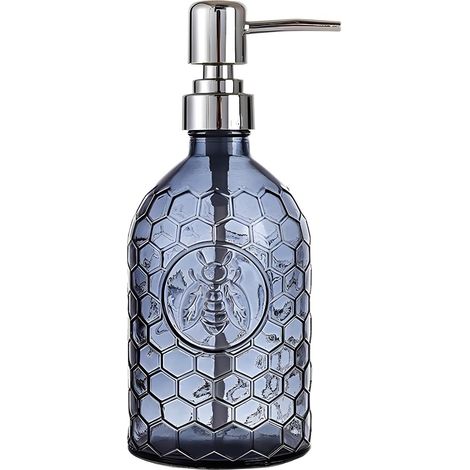 Bouteille de lotion en verre bleu transparent cylindrique de 500 ml avec pompe, pour maison, hôtel ou salle de bain (1/5)