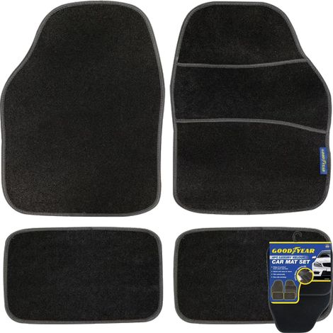 Goodyear Luxury Non Slip Floor Mats Black Carpet Car Mat Front & Rear Set 4pc (1/2)