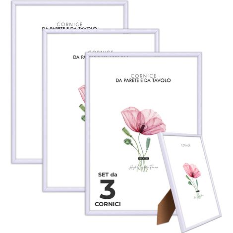 Lupia - Cornice portafoto in plastica PERFECT BIANCA da parete o da tavolo, sottile con design elegante e minimal, per foto, stampe artistiche, poster, quadri moderni, Facile da appendere SET 3PZ 13x1 (1/4)