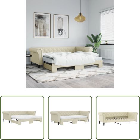 vidaXL Couchbett - Tagesbett Ausziehbar mit Matratzen Creme 90x200 cm Kunstleder (1/5)