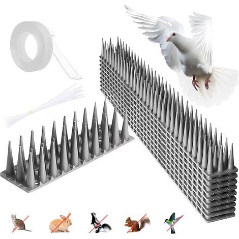 Taubenabwehrspitzen, 10 Stück, Kunststoff-Vogelabwehrspitzen, 4,3 m, Balkon-Taubenabwehrspitzen, Vogelabwehrspitzen, spitz, zur Abwehr von Tauben, Krähen, Spatzen und Katzen (10, grau) (1/5)
