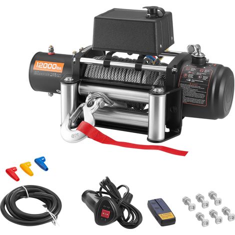 Treuil électrique 5400 kg, 12V, câble en acier 9,1 mm x 26 m, télécommande sans fil et filaire, pour remorquage SUV, 4x4, remorque, bateau. (1/5)