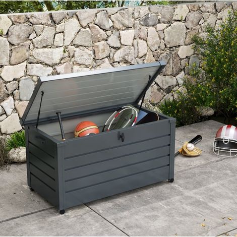 Coffre de rangement extérieur étanche en acier gris foncé 311 L avec 4 roues 120 x 62 x 66 cm (1/5)