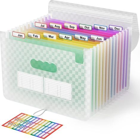 A4 Rangement Papier Administratif Trieur 12 Compartiments,A4 Trieur Document avec Motif de Grille, Portable Valisette Trieur Accordeon, Accordéon Organiseur de Dossiers de Fichiers(Vert) (1/5)