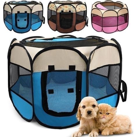 Foldable Puppy Playpen, Waterproof Oxford Fabric, 73x73x43cm, with Removable Roof, for Cats and Rabbits (1/5)