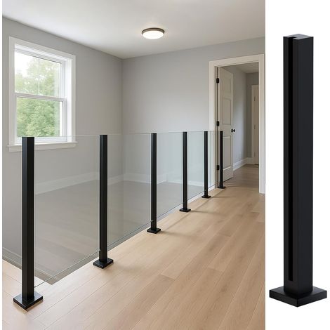 Garde-corps en Verre Acier Inoxydable - 95cm Poteau de Balustrade en Verre Noir, Système de Balustrade en avec Robinets, Fentes pour Terrasse, Balcon, Piscine, Jardin (1/5)