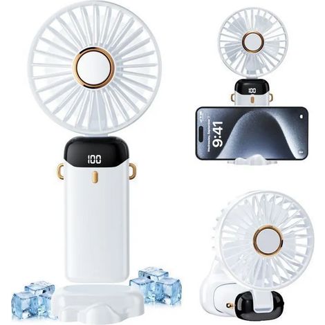 Ventilateur portable 5 en 1 - Blanc - 2500 mAh - Cinq vitesses de ventilation - Pliable - Silencieux - 188 x 90 x 46 mm (1/5)