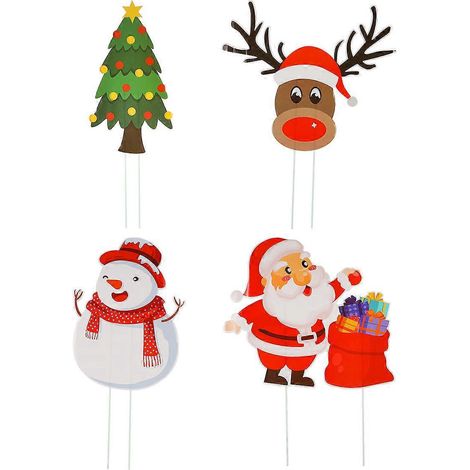 Lot de 4 panneaux de jardin de Noël en plastique : bonhomme de neige, Père Noël et décorations de pelouse-31.5X28CM (1/3)