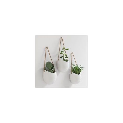 Pots de Fleurs Muraux -Ellie- Pots de Fleurs Suspendus en Céramique 3 pièces Décoration Murale pour Intérieur, Balcon et Jardin Blanc (Brillant) NPTERBL