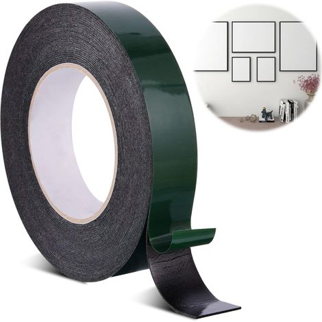 1 rouleau de ruban adhésif double face en mousse noire et film PE vert, éponge, adhésif puissant, 25 mm x 10 m, épaisseur 1 mm. Idéal pour coller et fixer plaques signalétiques, portes, fenêtres, méta (1/5)