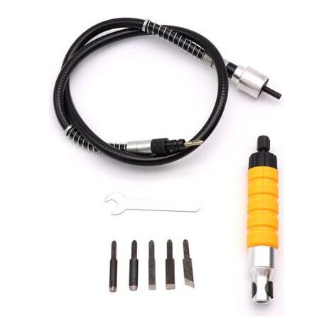 1 Ciseau à sculpter électrique, Arbre flexible, 5 lames, Acier inoxydable, Vitesse 12000 tr/min, Menuiserie (1/4)