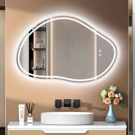 PESENXAN Miroir LED salle de bain 80x53 cm – 3 températures de couleur, gradable, interrupteur tactile, fonction mémoire, IP44