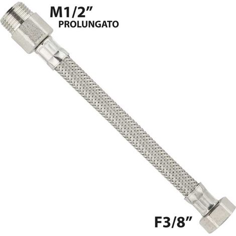 "FLESSIBILE IN ACCIAIO INOX M1/2"""" PROLUNGATO X F3/8"""" 25 cm - DN10"