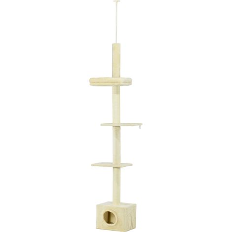 Albero tiragraffi per gatti 40 x 31 x 230 - 260 cm 4 livelli stabile cuccia fissaggio soffitto moderno accogliente in peluche beige 210007706