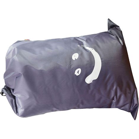 Sac à linge en nylon avec cordon de serrage, idéal pour la maison, les voyages, le linge sale, les couvertures, les livres et le rangement. Gris foncé, motif visage souriant. (1/5)