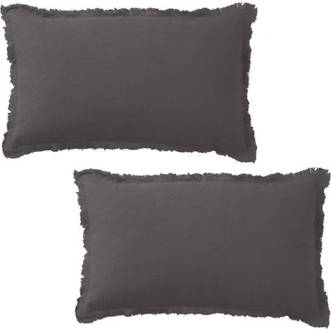 Lot de 2 coussins 50x30 cm en lin gris foncé - FRINGY