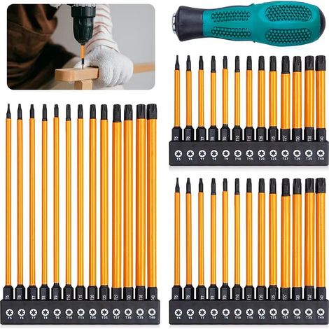 Lot de 14 tournevis Torx longs de 150 mm, T5, T6, T7, T8, T9, T10, T15, T20, T25, T27, T30, T35, T40, tournevis pour réparation de voiture, moto, appareils ménagers