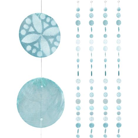 Guirlande de Nacre, Lot de 4, fenêtre, Balcon, Porte, Rideau de séparation, 180 cm, Fleurs Bleu Turquoise (1/5)