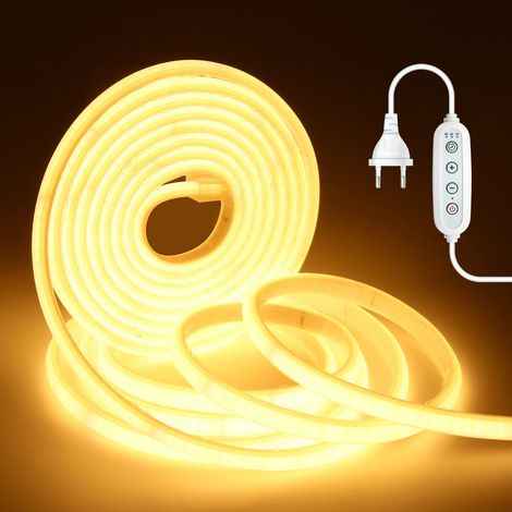 Bandeau LED COB Flexible Dimmable avec Minuterie, 220V 288 LED/m IP65, Lumière Haute Intensité Intérieur/Extérieur - Blanc Chaud 3M (1/5)