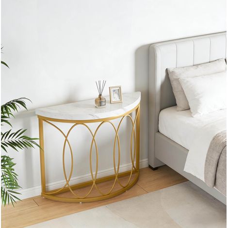 Tavolo consolle in MDF effetto marmo bianco e metallo oro, semicircolare, 110 cm (1/5)