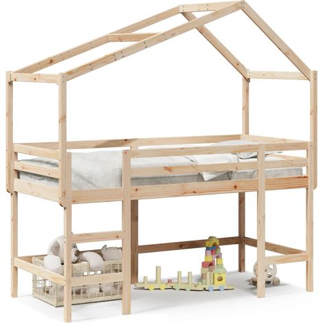 Maison Exclusive - Letto Soppalco con Scala e Tetto 80x200 cm Legno Massello Pino