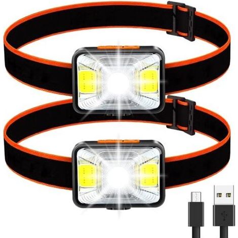 Leistungsstarke Stirnlampe [2er-Pack], USB-wiederaufladbare LED-Stirnlampe, 200 Lumen, 5 Leuchtmodi, weißes und rotes Licht, IPX5 wasserdicht für Angeln, Camping, Lesen, Wandern, Radfahren usw. [Klass (1/4)