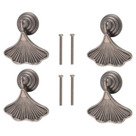 Ginkgo poignée en forme de feuille, 4 pièces ANTIQUE NICKEL pendentif pull hand, quincaillerie tiroir simple trou Zinc poignée en alliage pour armoi (1/5)