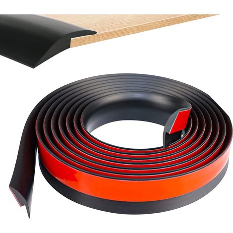 Profilé de transition autocollant étanche - Profilé de compensation de hauteur 2/3 m - Rail de transition - Profilé d'adaptation pour sol et tapis, seuils de porte (3 m, noir) (1/5)