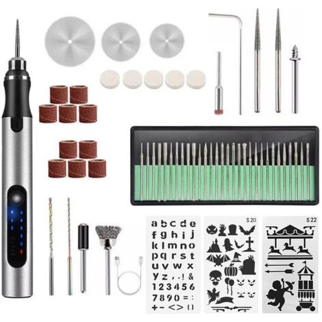 Stylo de gravure électrique USB kit d'outils de gravure rechargeable, mini outil de gravure, bijoux verre plastique Bois Métal portable rotatif machine de gravure (1/2)
