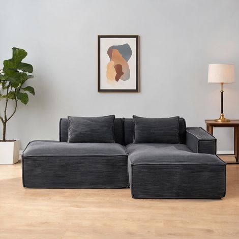 Sofa 3 places fixe 235 cm avec 2 coussins gris 235 x 129 x 70 cm (1/5)