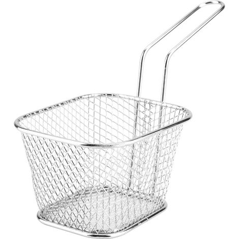 Cestelli per patatine fritte, 1 mini cestello portautensili in acciaio inox con manico per patatine fritte, patatine in busta, gamberetti, patate.