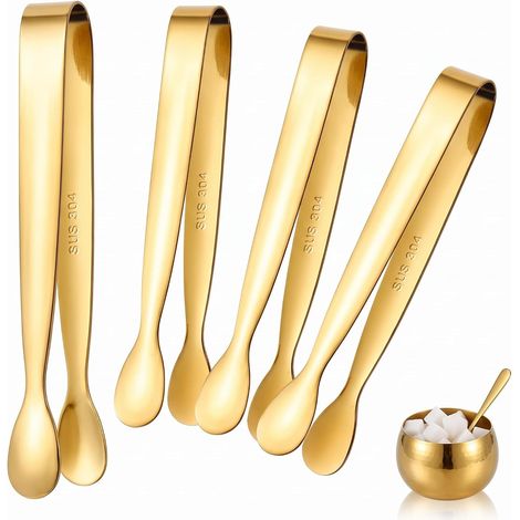 Lot de 4 Pinces à Sucre Dorées en Acier Inox 304 pour Glaçons et Buffet Lot de 4 pinces de service dorées en acier inox 304, embout rond, polyvalentes pour glaçons, sucre, buffet et tea time. (1/5)
