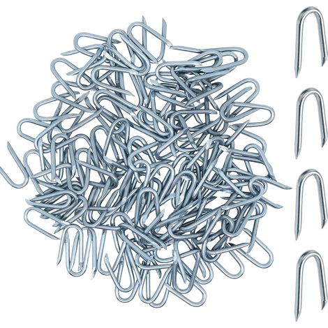 140 Pcs Clou en U pour Grillage, Agrafes de Fixation, Cavaliers de Clôture Galvanisées, pour Fixation de Fils de Clôture, Grillage Jardin, Clôtures à Piquets, Toiles anti-mauvaises herbes (1/5)