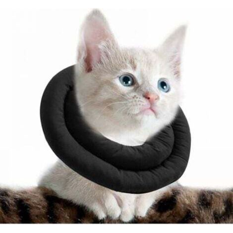 Schwarzes, verstellbares Katzenhalsband, weiches Genesungshalsband für Katzen, Schutzhalsband für Haustiere nach Operationen, M (30 cm) (1/4)