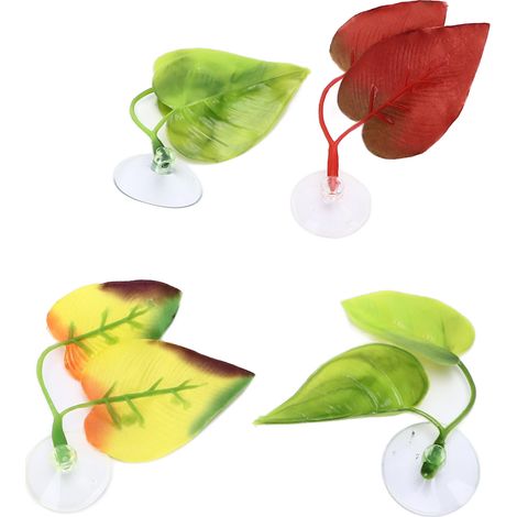 Lot de 4 supports pour poissons combattants, en forme de feuille, à double design, légers et réalistes, avec ventouses pour aquarium. (1/5)