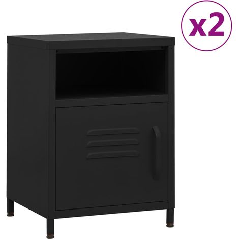 Juego de 2 mesitas de noche con 1 estante abierto y 1 puerta 35 x 35 x 51 cm acero negro DEC035475
