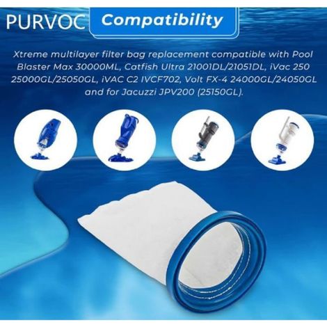 Sacs Filtrants Multicouches - Pour Aspirateurs Piscine - Compatible Pool Blaster Max Catfish Ultra iVac 250 iVAC C2 Volt FX-4 JPV200 - Lot De 2 (1/4)