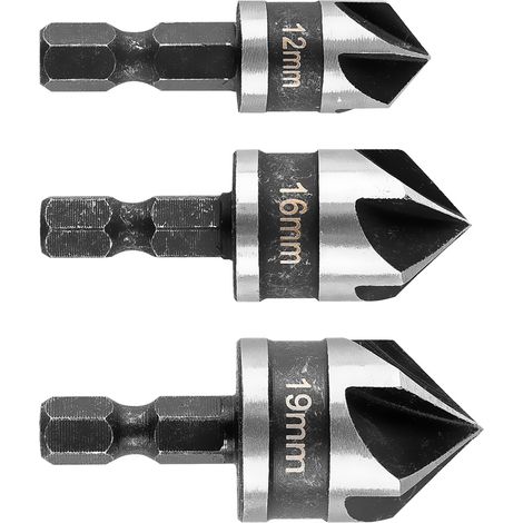 Set di smussatori e svasatori per legno e metallo, esagonali 12, 16, 19 mm, 3 pezzi. NEO 54T423 (1/5)