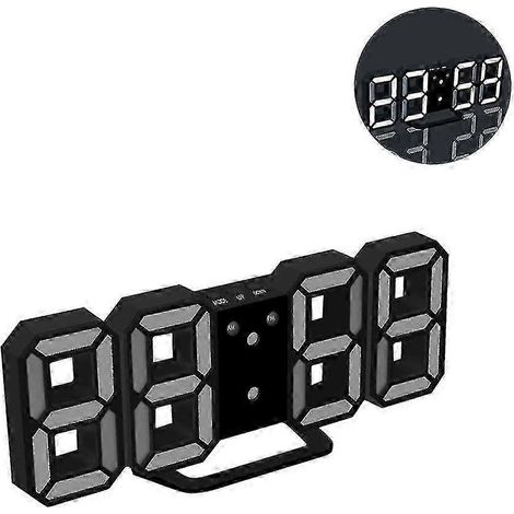 Horloge numérique murale/de table moderne avec affichage LED 3D, rechargeable par USB et alarme (1/4)