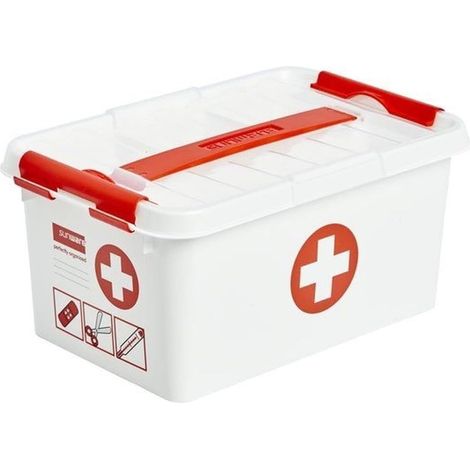 Sunware Q-line Trousse de Secours 6L - 30x20x14,5 cm - Pour les articles de premiers secours - Boite pharmacie blanche et rouge/first aid kit white and red (1/5)